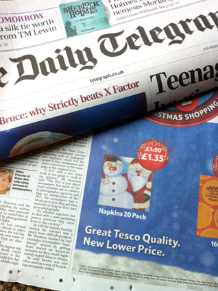 Christmas napkin design in the Daily Telegraph